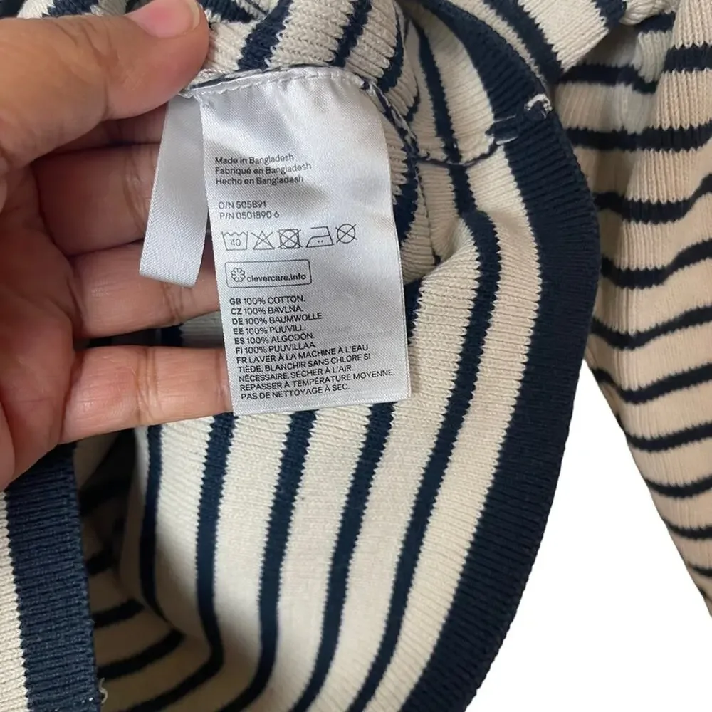 L.O.G.G. by H&M Striped Crew Neck Long Sleeve Sweater Ivory Navy Size 4 Boys